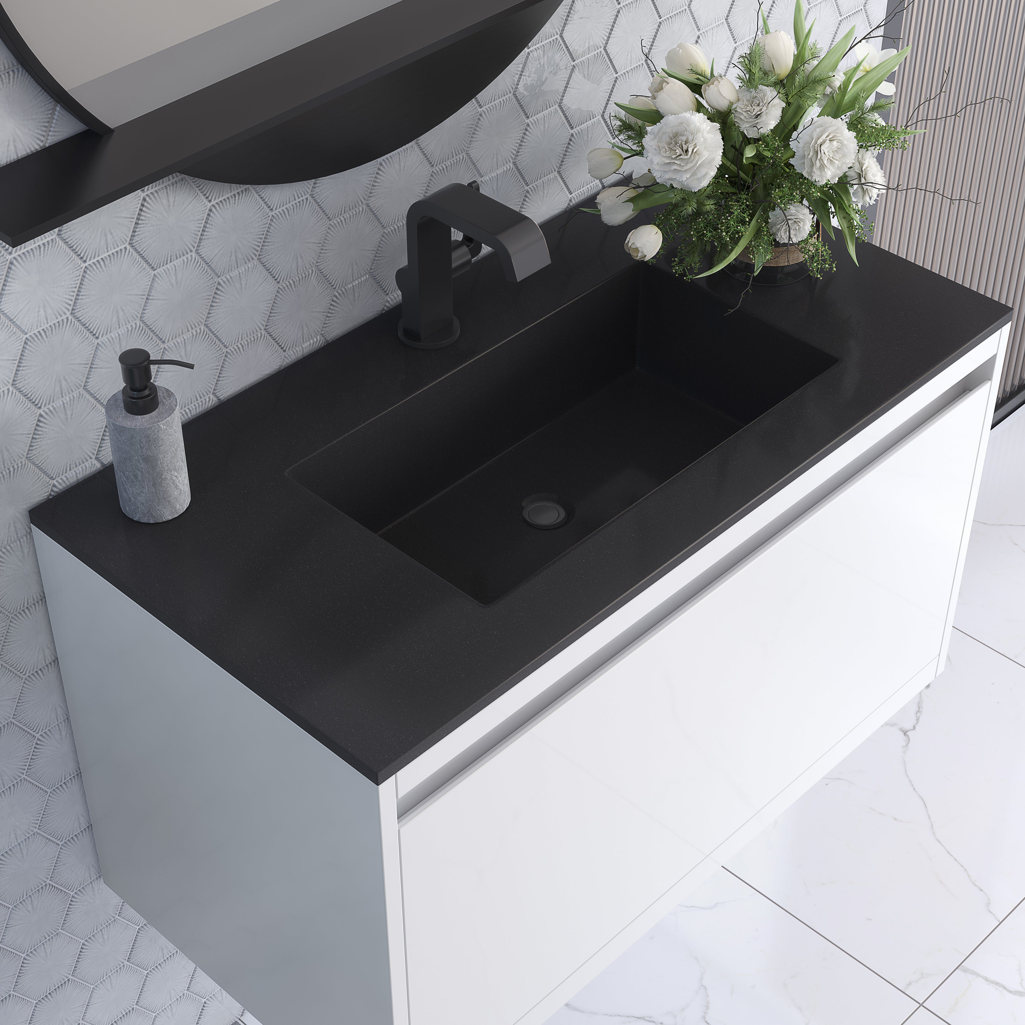 charcoal black composite stone top vanity