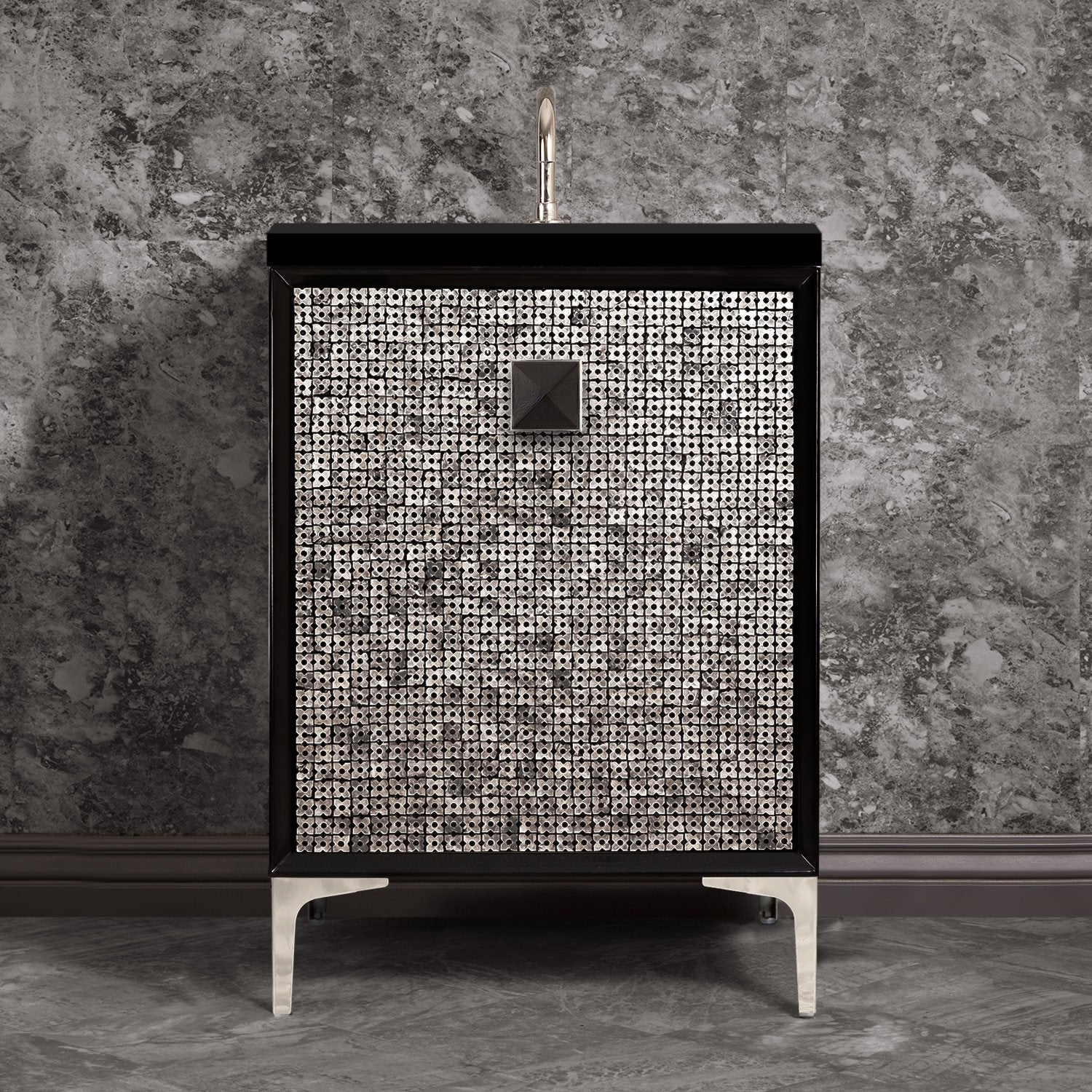 Linkasink Mother of Pearl with 3" Black Artisan Glass Prism Hardware Vanity