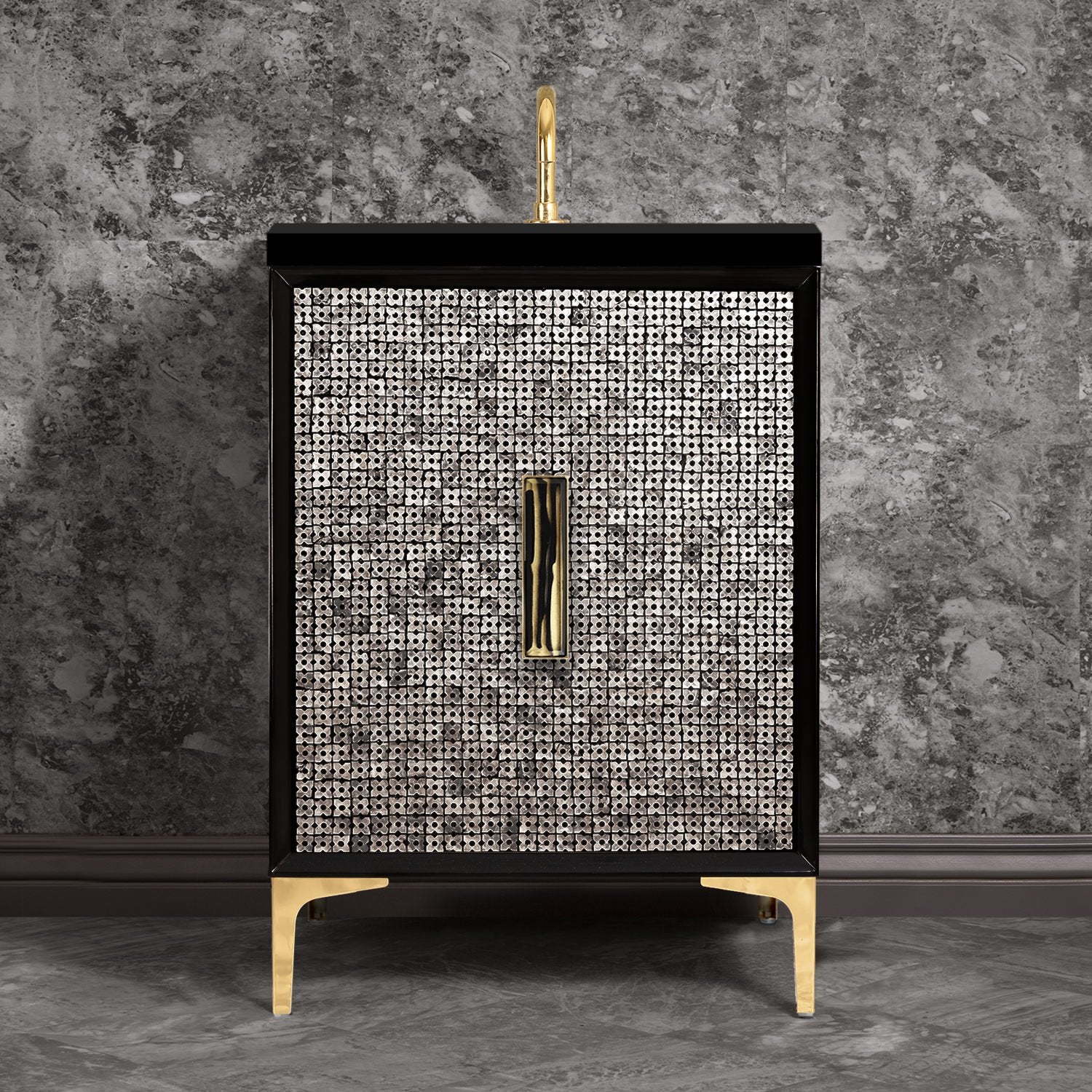 Linkasink Mother of Pearl with 8" Artisan Tiger Glass Prism Hardware Vanity
