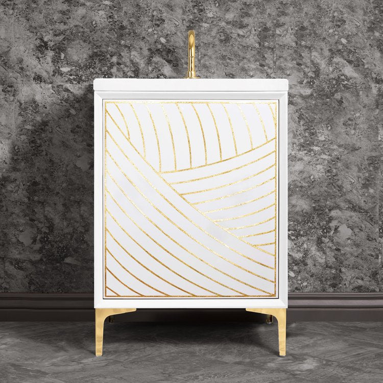 white with polished brass vanity