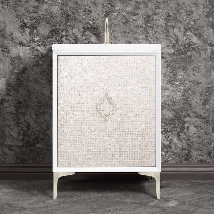 white with satin nickel vanity