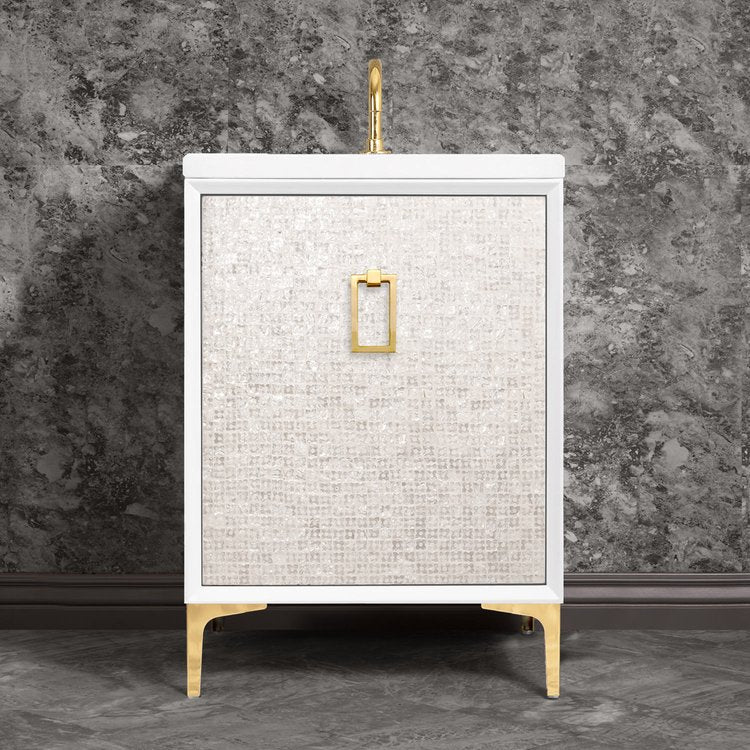 white with polished brass vanity