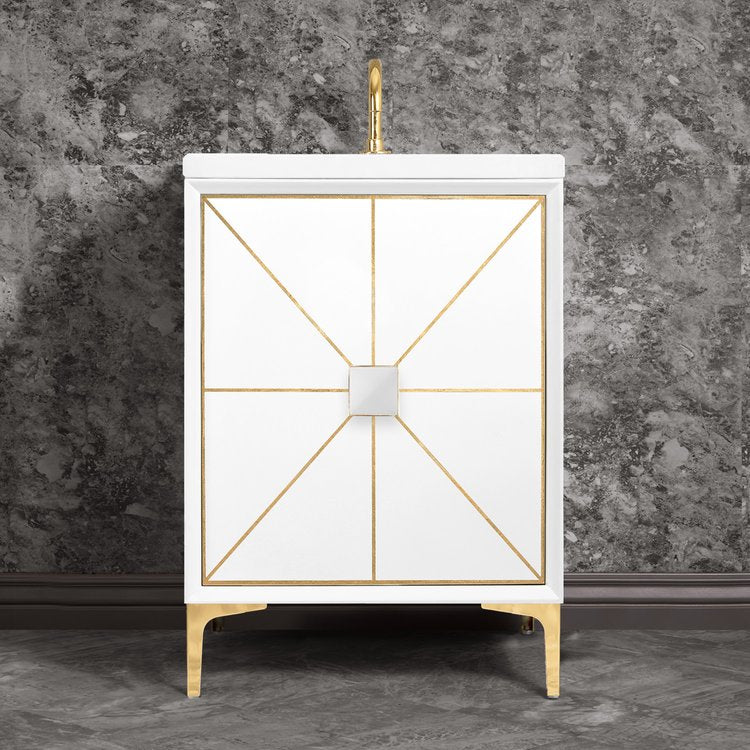 polished brass with white glass vanity