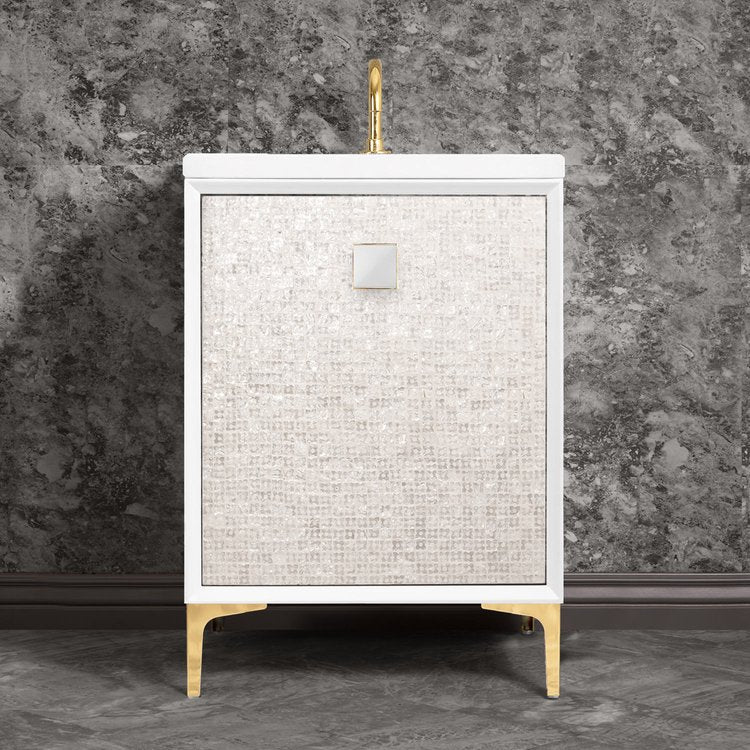 polished brass with white prism glass vanity