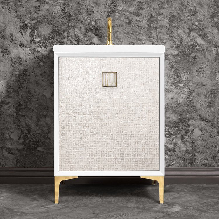 polished brass with white tiger prism glass vanity