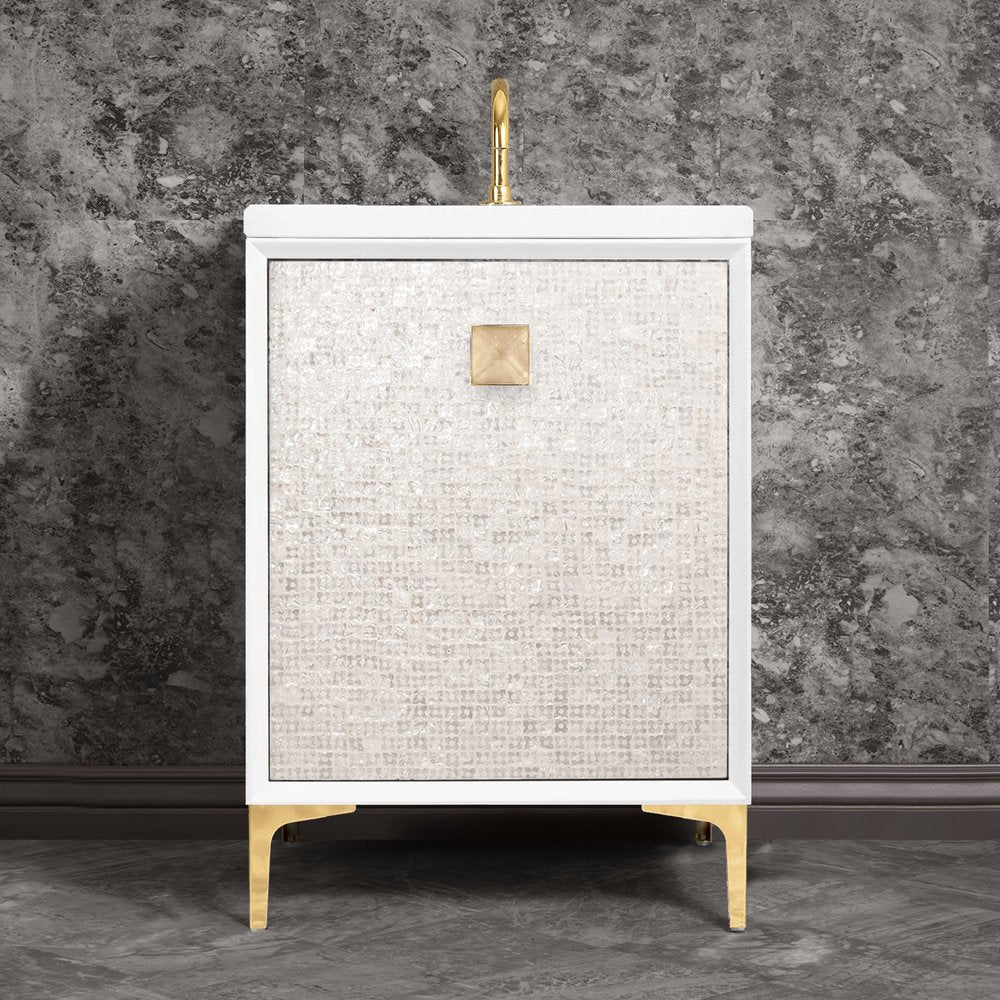 polished brass with eglomisé prism glass vanity