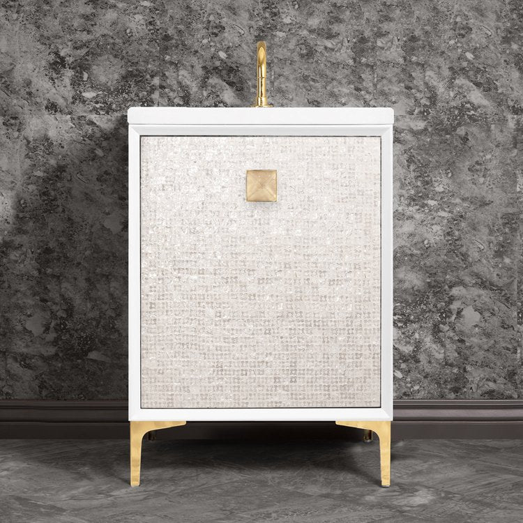 Linkasink Mother of Pearl with 3" Eglomise Artisan Glass Prism Hardware Vanity
