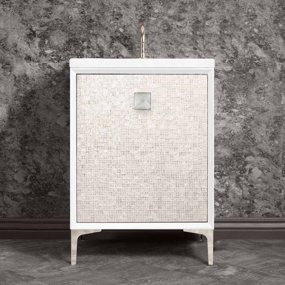 polished nickel with eglomisé prism glass vanity