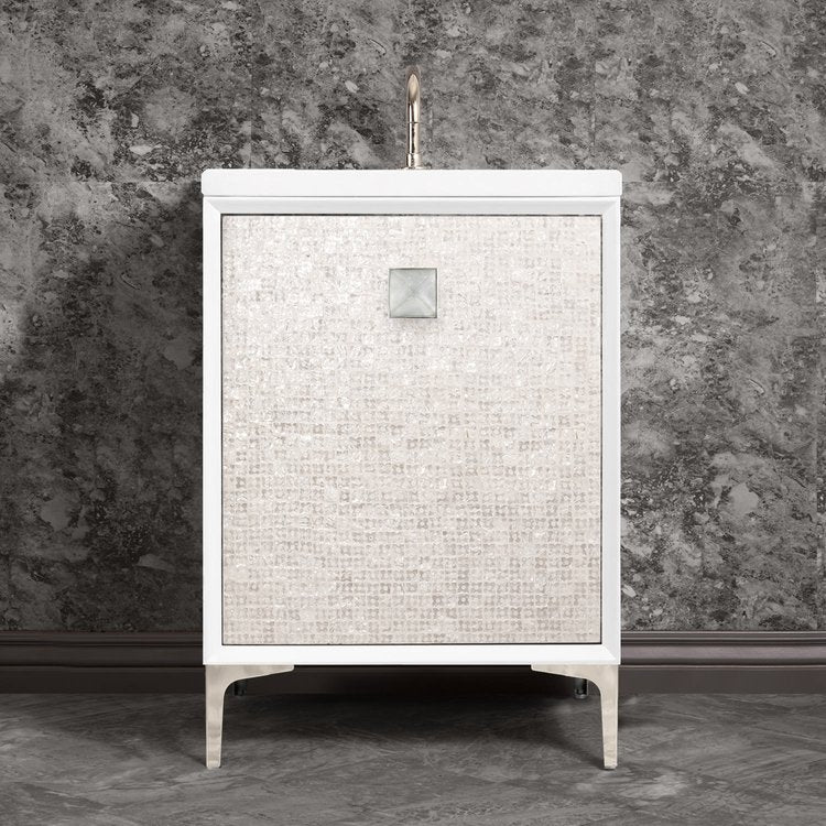 Linkasink Mother of Pearl with 3" Eglomise Artisan Glass Prism Hardware Vanity