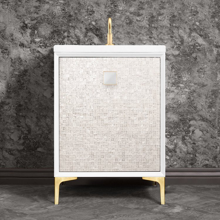satin brass with white prism glass vanity