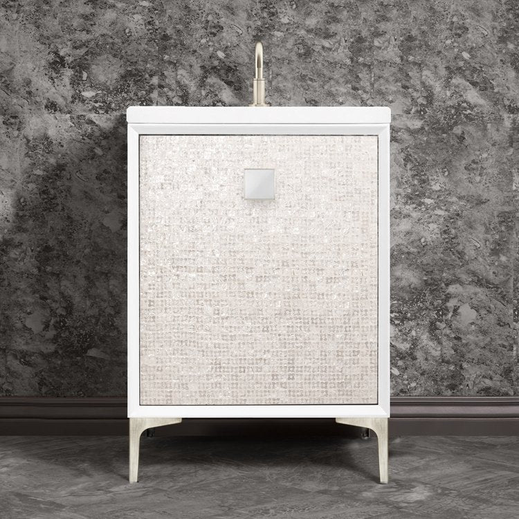 Linkasink Mother of Pearl with 3" Eglomise Prism Artisan Glass Prism Hardware Vanity