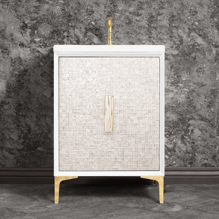 Linkasink Mother of Pearl with 8" White Tiger Artisan Glass Prism Hardware Vanity