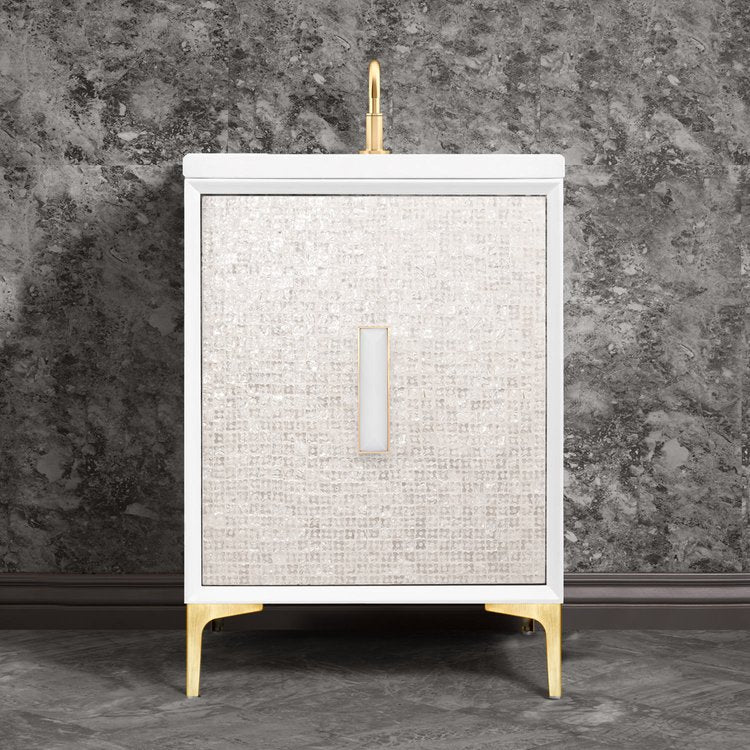 Linkasink Mother of Pearl with 8" White Prism Artisan Glass Prism Hardware Vanity
