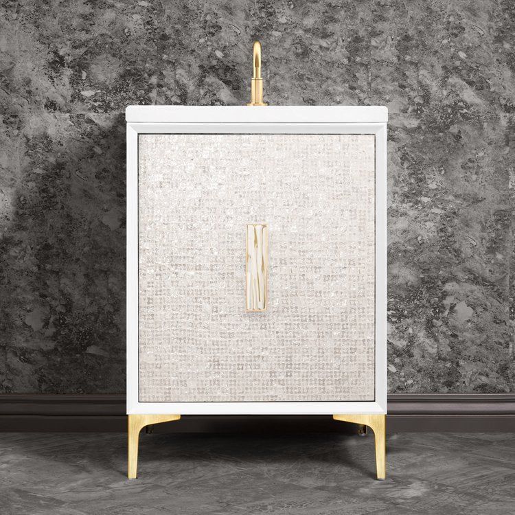 Linkasink Mother of Pearl with 8" White Tiger Artisan Glass Prism Hardware Vanity