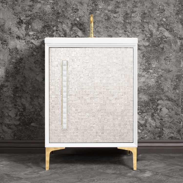 Linkasink Mother of Pearl with 18" White Prism Artisan Glass Pyramid Hardware 24" Vanity