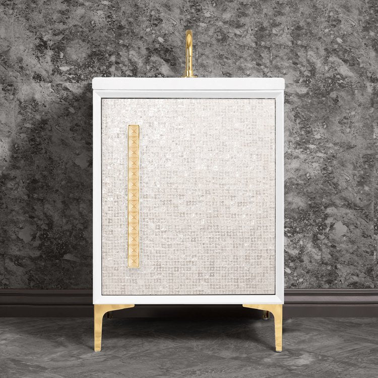 Linkasink Mother of Pearl with 18" Eglomise Artisan Glass Pyramid Hardware Vanity