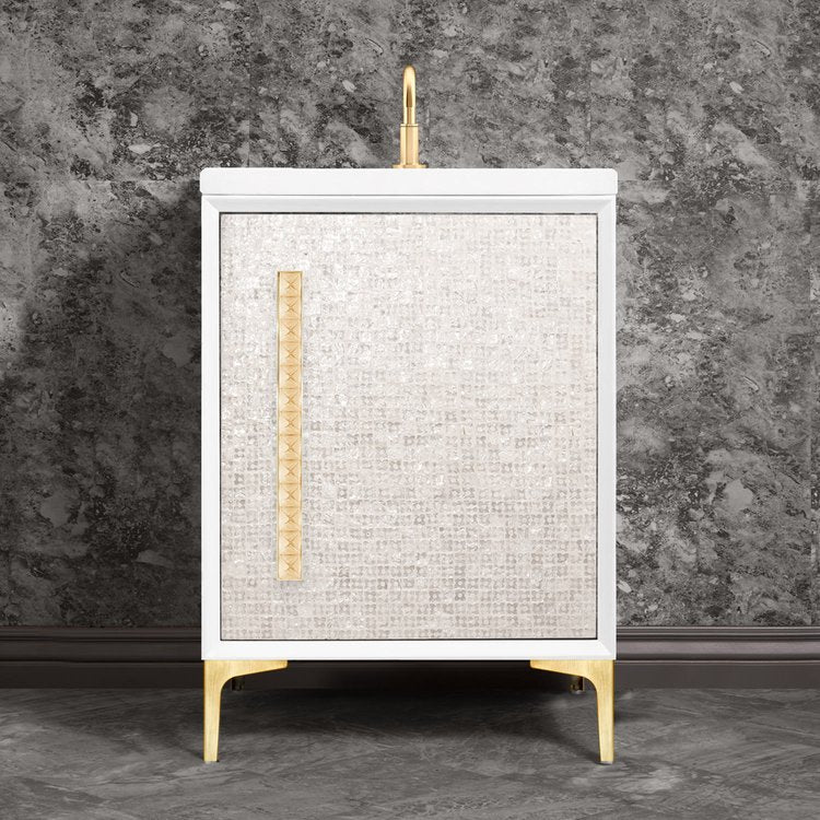 Linkasink Mother of Pearl with 18" Eglomise Artisan Glass Pyramid Hardware Vanity