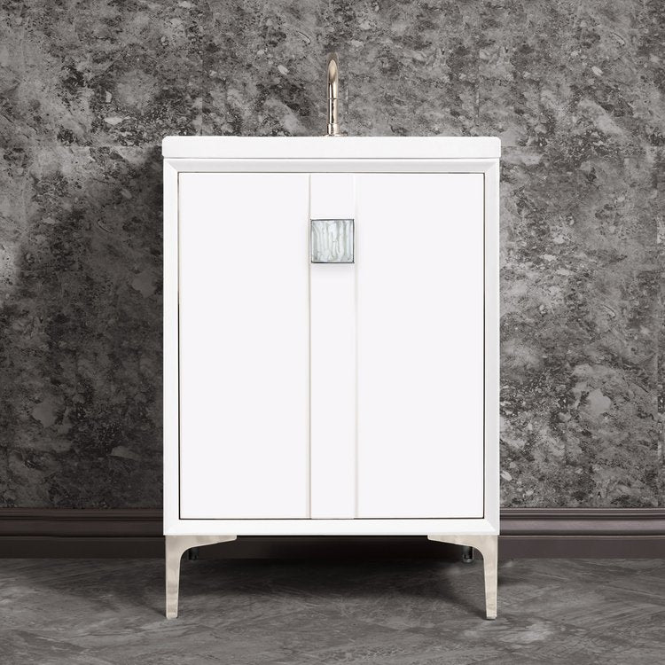 Linkasink Tuxedo with 3" White Tiger Artisan Glass Prism Hardware Vanity