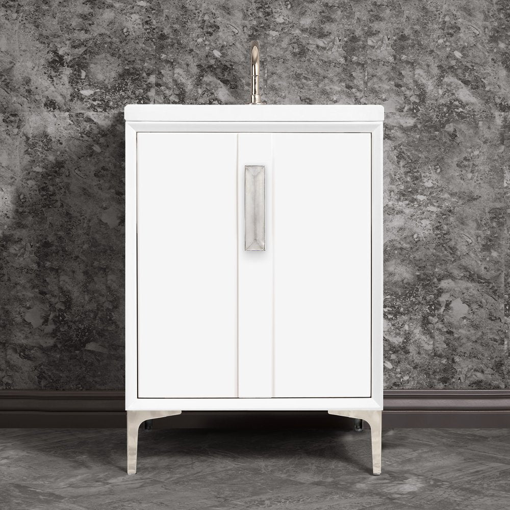 polished nickel with eglomisé prism glass vanity