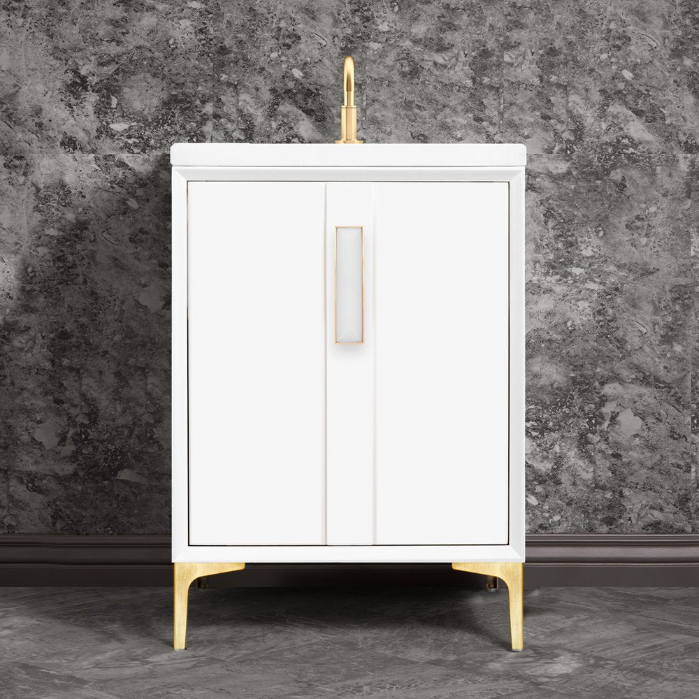 satin brass with white prism glass vanity