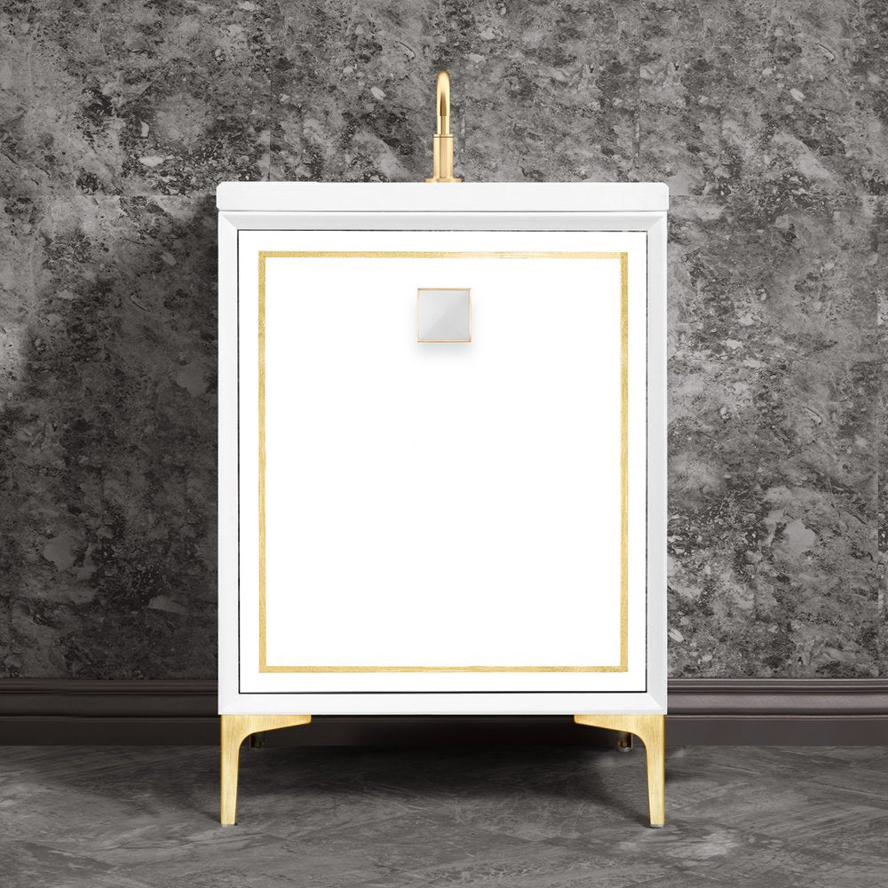 satin brass with white prism glass vanity