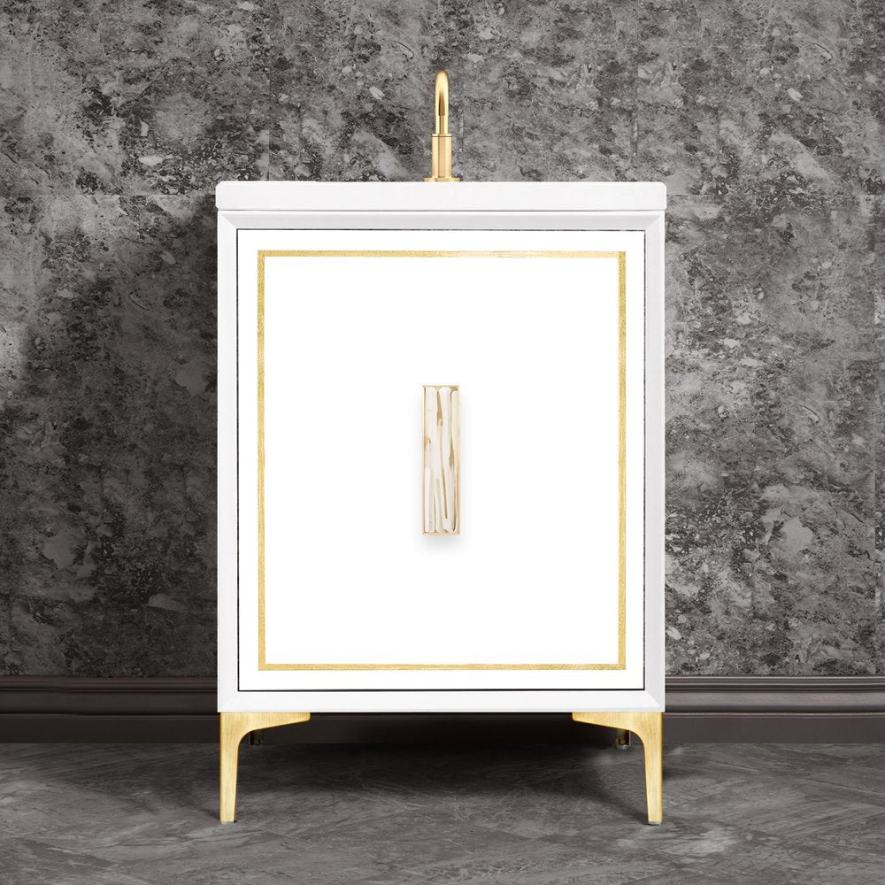 satin brass with white tiger prism glass vanity