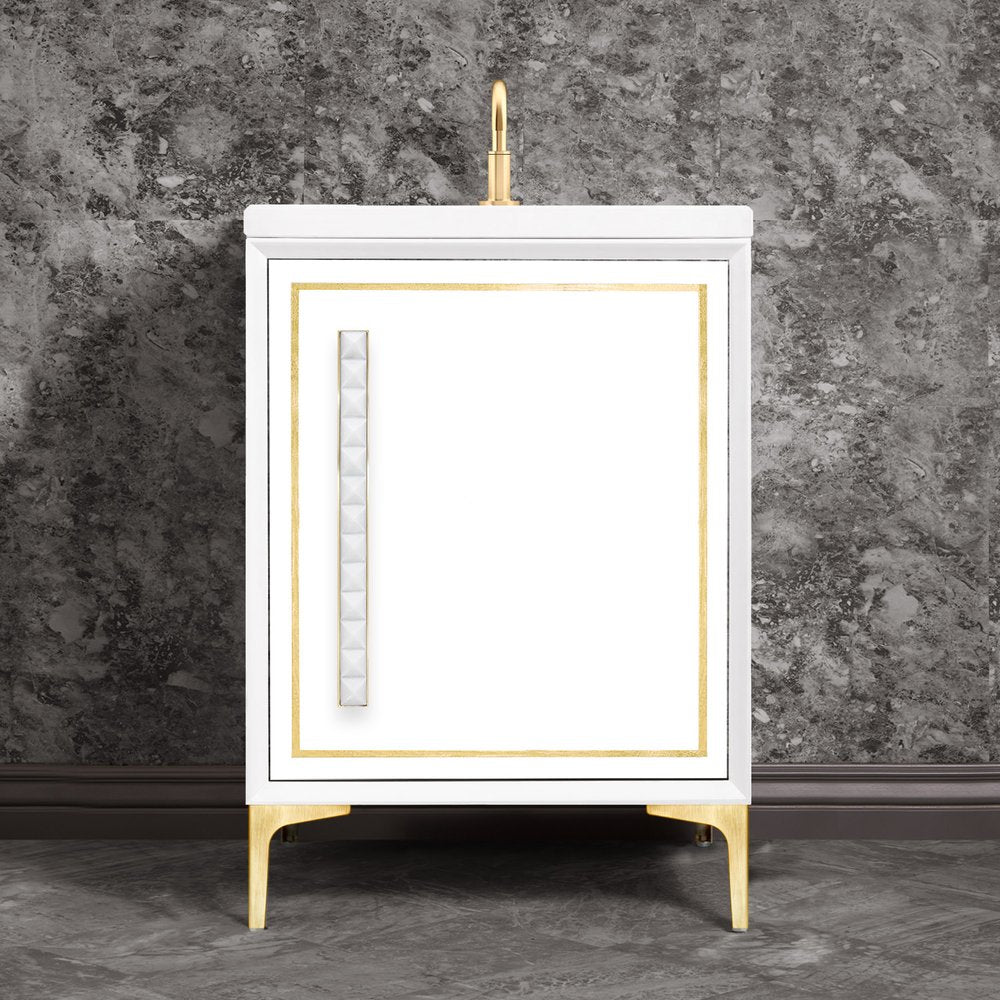 satin brass with white pyramid glass vanity