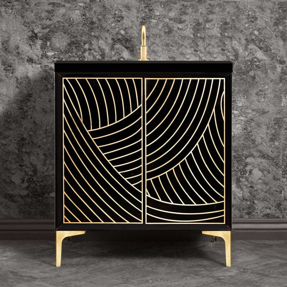 black with satin brass vanity