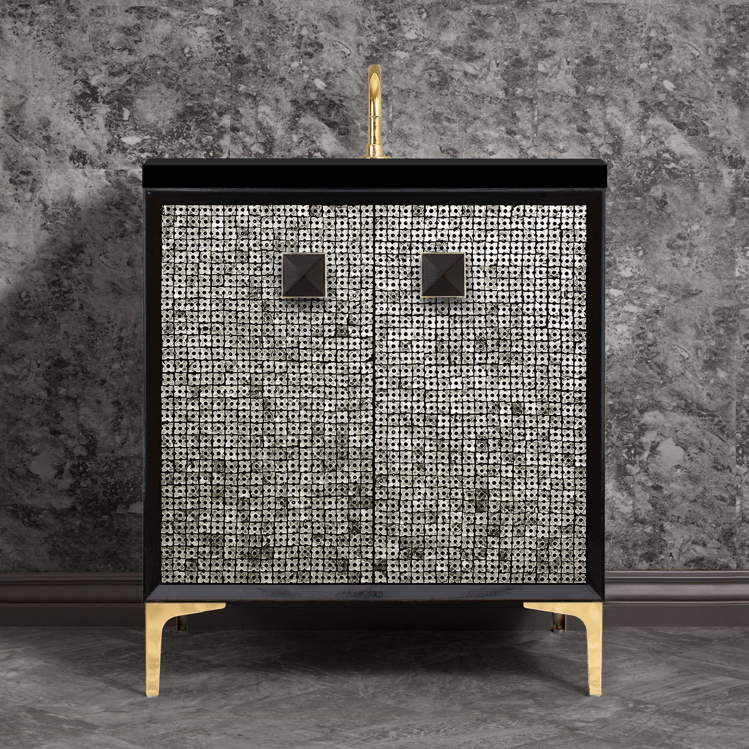 Linkasink Mother of Pearl with 3" Black Artisan Glass Prism Hardware Vanity