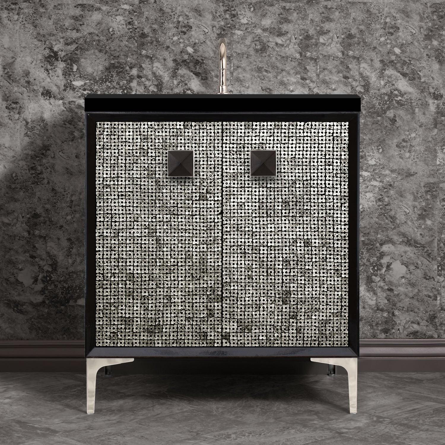 Linkasink Mother of Pearl with 3" Black Artisan Glass Prism Hardware Vanity
