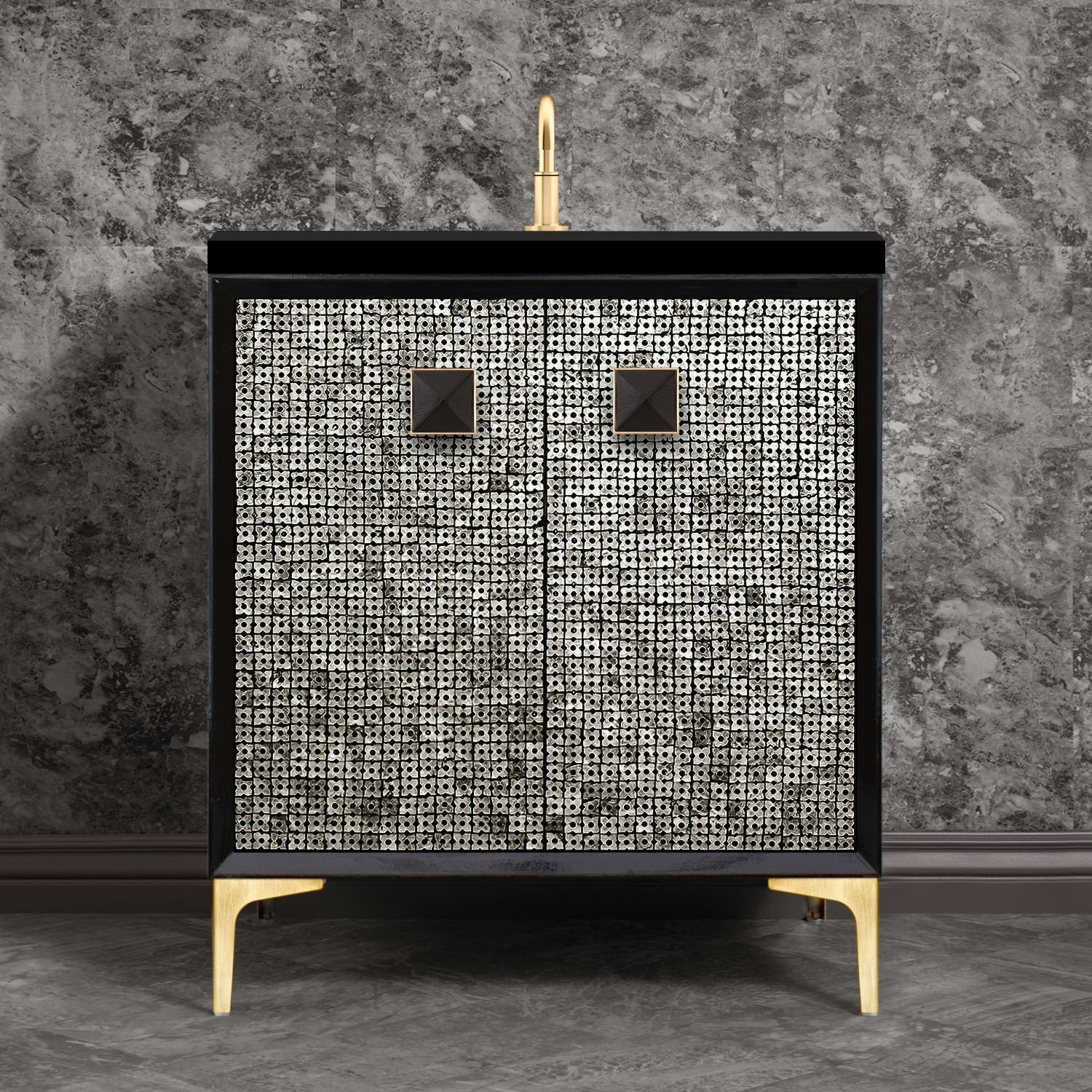 Linkasink Mother of Pearl with 3" Black Artisan Glass Prism Hardware Vanity