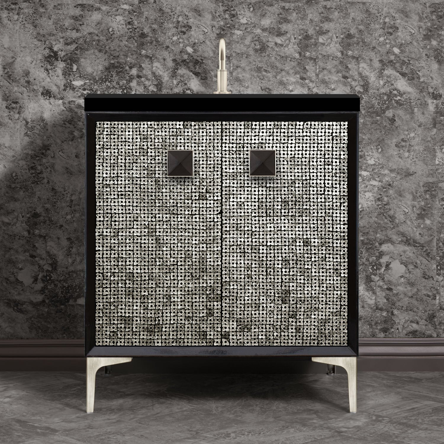 Linkasink Mother of Pearl with 3" Black Artisan Glass Prism Hardware Vanity
