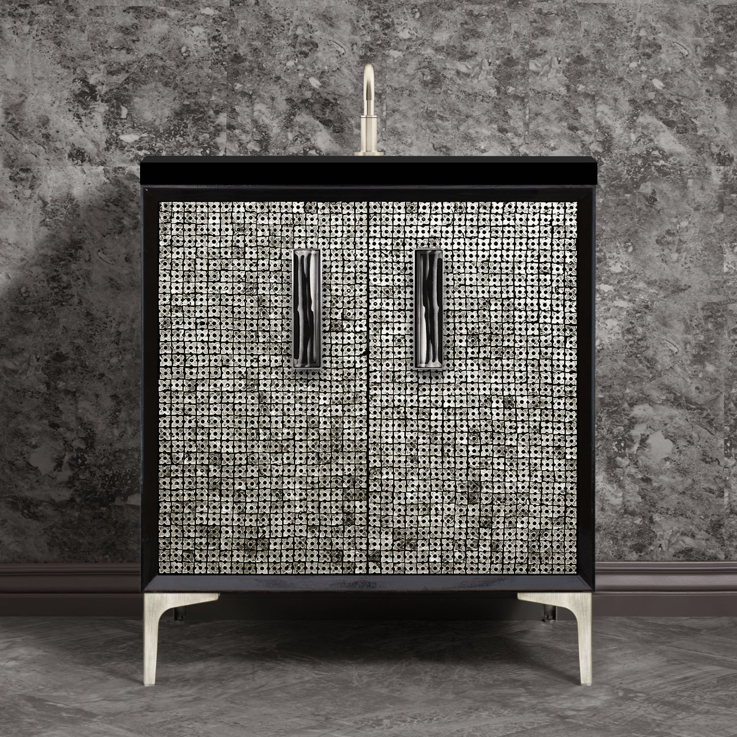 Linkasink Mother of Pearl with 8" Artisan Tiger Glass Prism Hardware Vanity