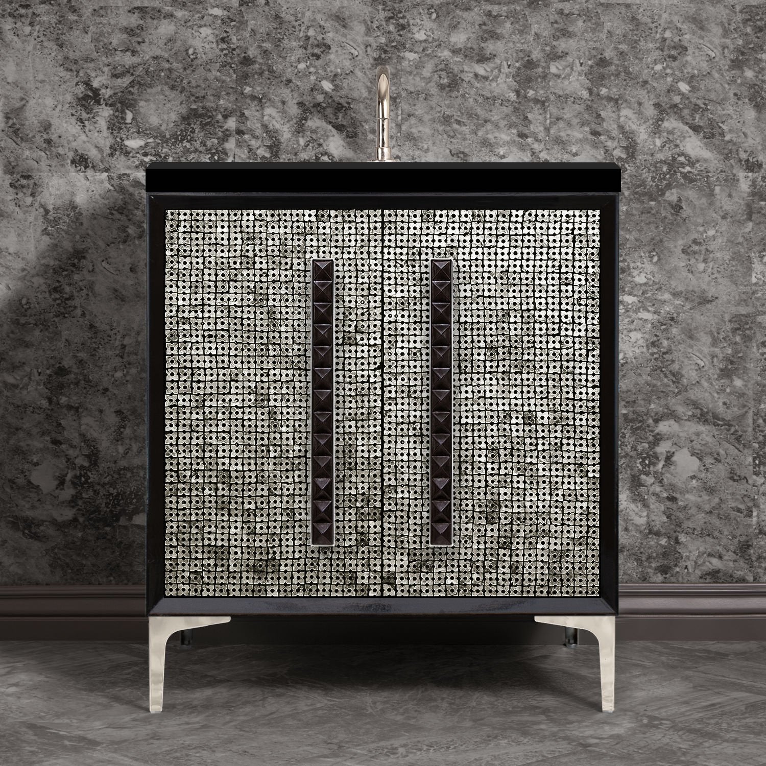 Linkasink Mother of Pearl with 18" Black Artisan Glass Pyramid Hardware Vanity