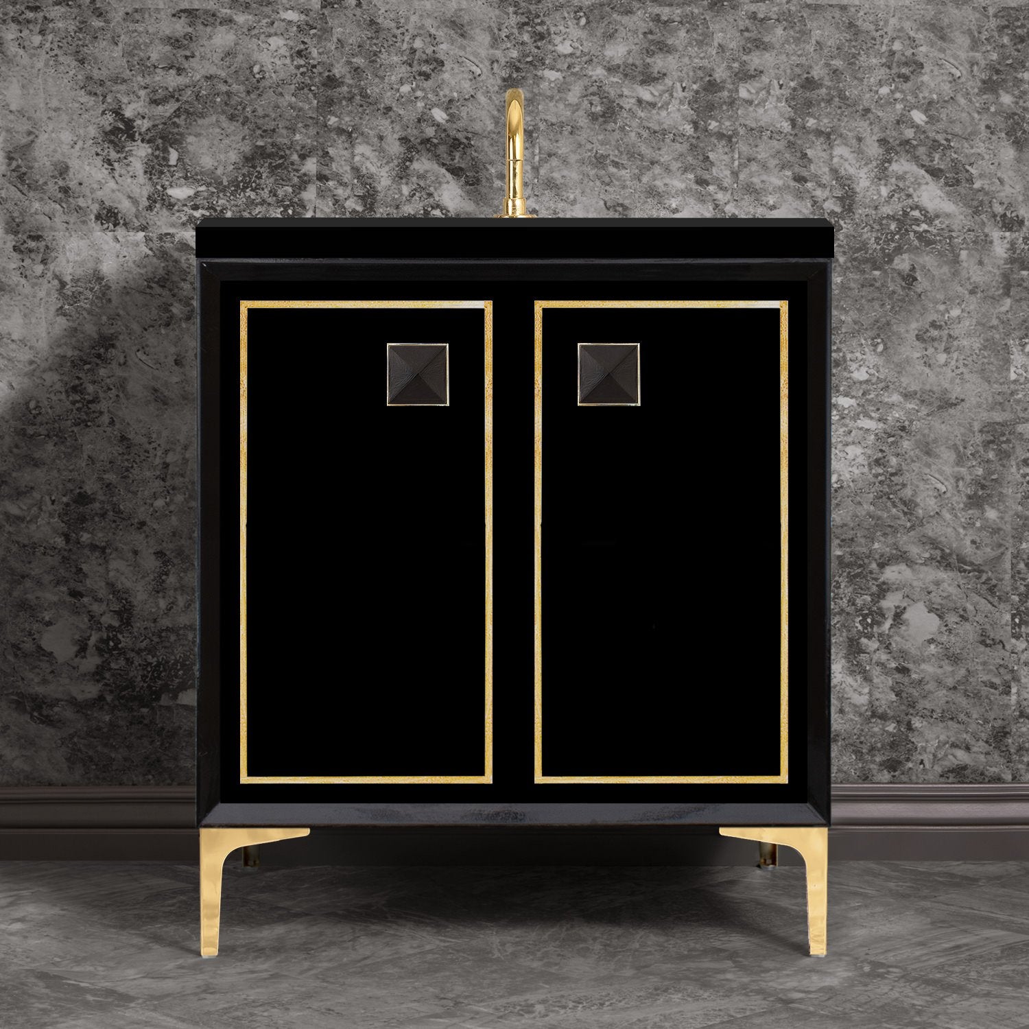 Linkasink Linea with 3" Black Artisan Glass Prism Hardware Vanity