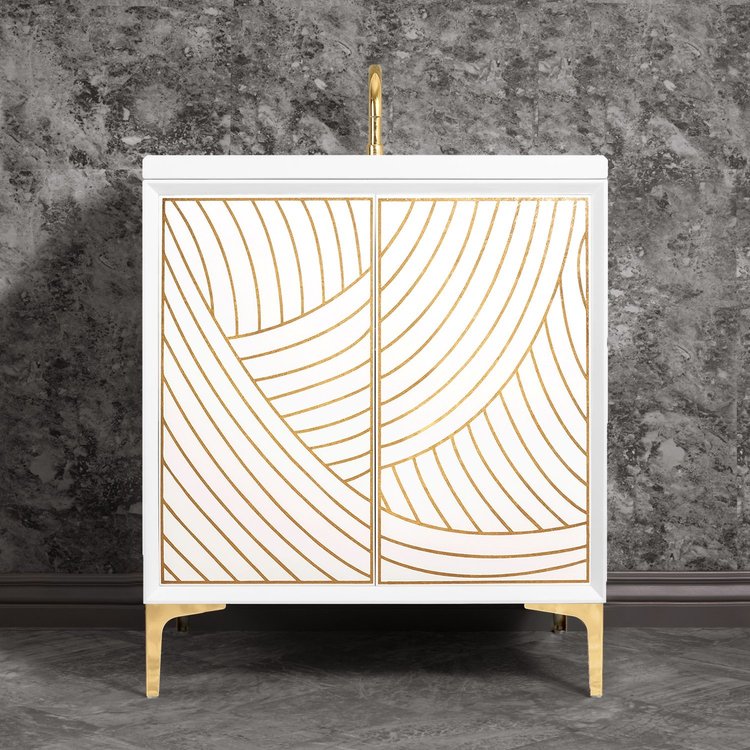 white with polished brass vanity