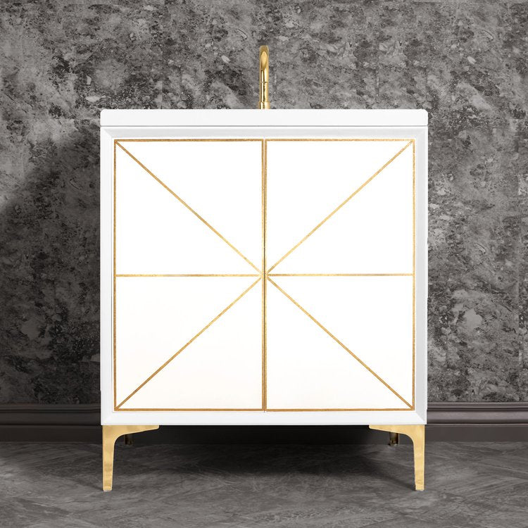 white with polished brass vanity