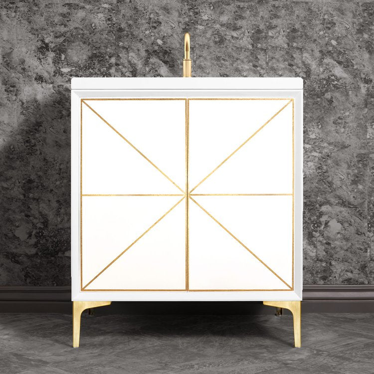white with satin brass vanity