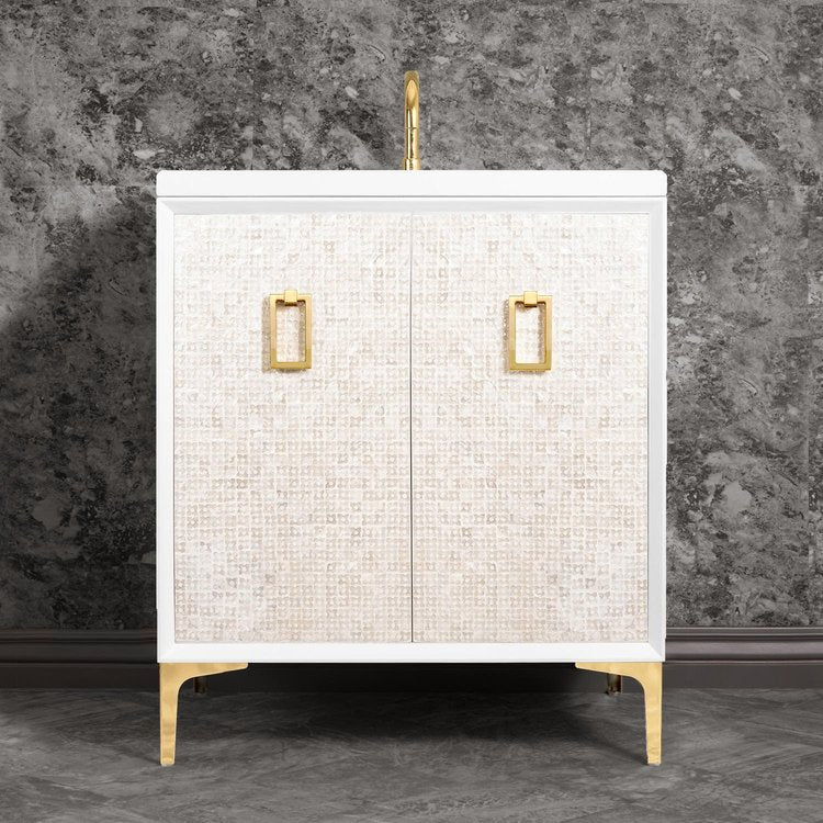 white with polished brass vanity