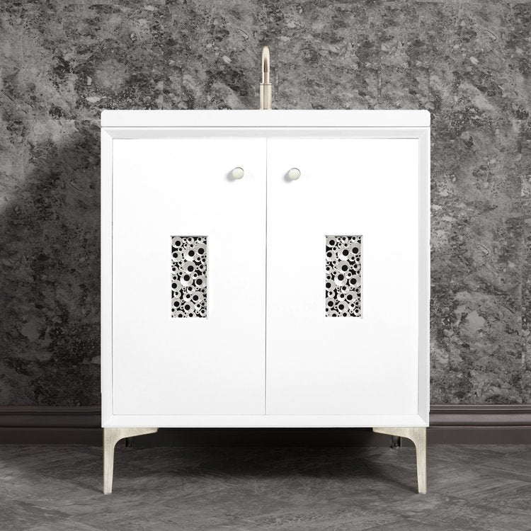 white with satin nickel vanity