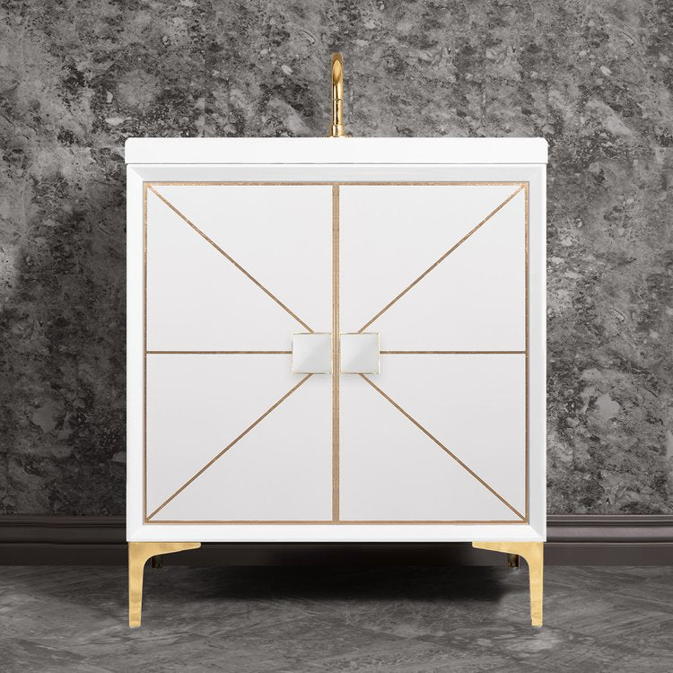 polished brass with white glass vanity