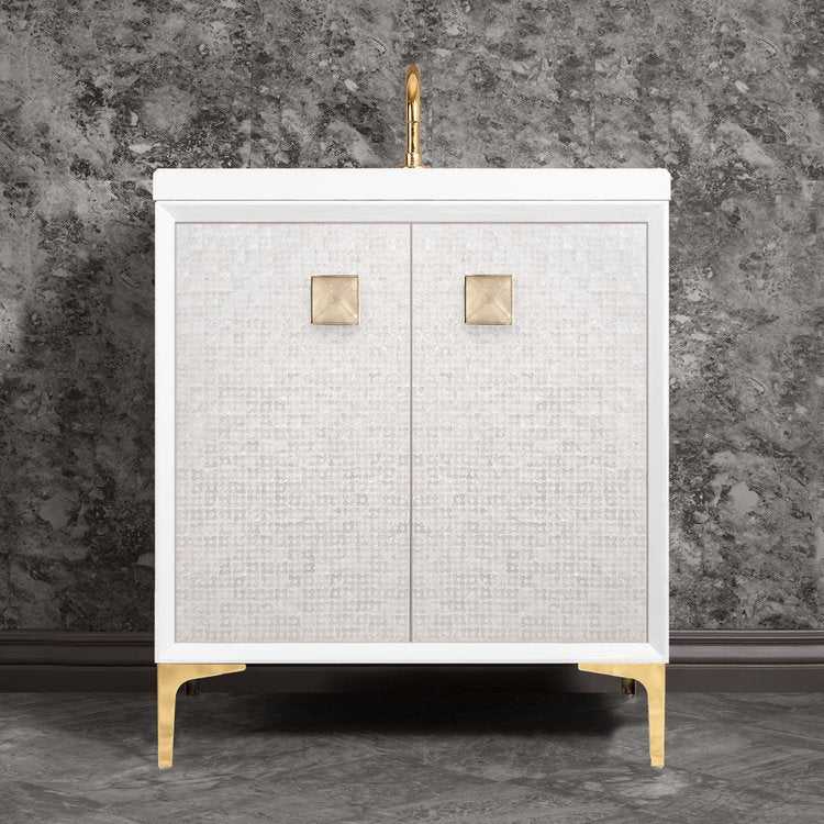 Linkasink Mother of Pearl with 3" Eglomise Artisan Glass Prism Hardware Vanity