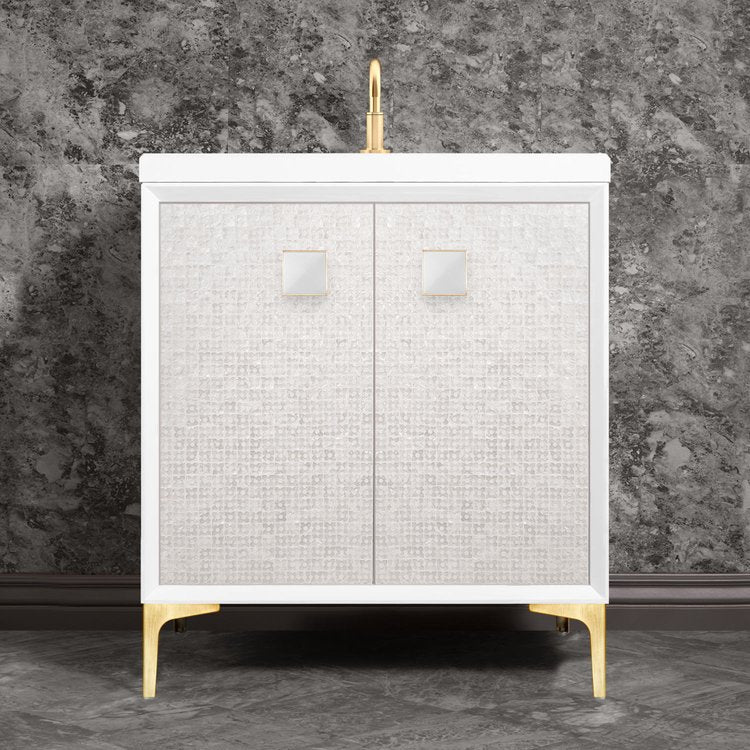 satin brass with white prism glass vanity
