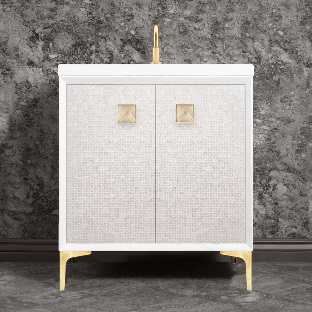 satin brass with eglomisé prism glass vanity