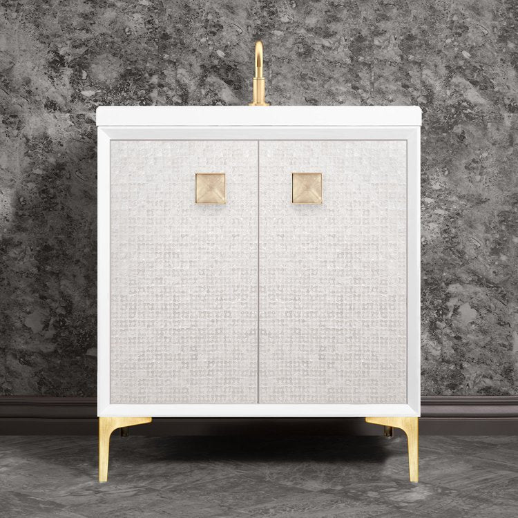 Linkasink Mother of Pearl with 3" Eglomise Artisan Glass Prism Hardware Vanity