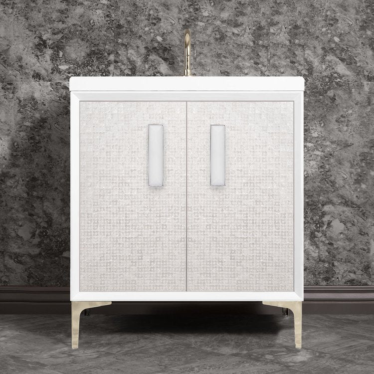 Linkasink Mother of Pearl with 8" White Prism Artisan Glass Prism Hardware Vanity