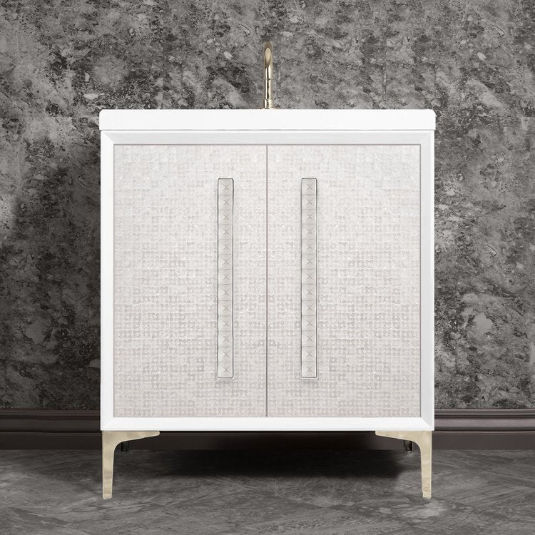 Linkasink Mother of Pearl with 18" Eglomise Artisan Glass Pyramid Hardware Vanity