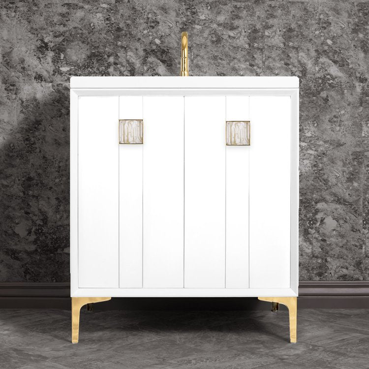 Linkasink Tuxedo with 3" White Tiger Artisan Glass Prism Hardware Vanity
