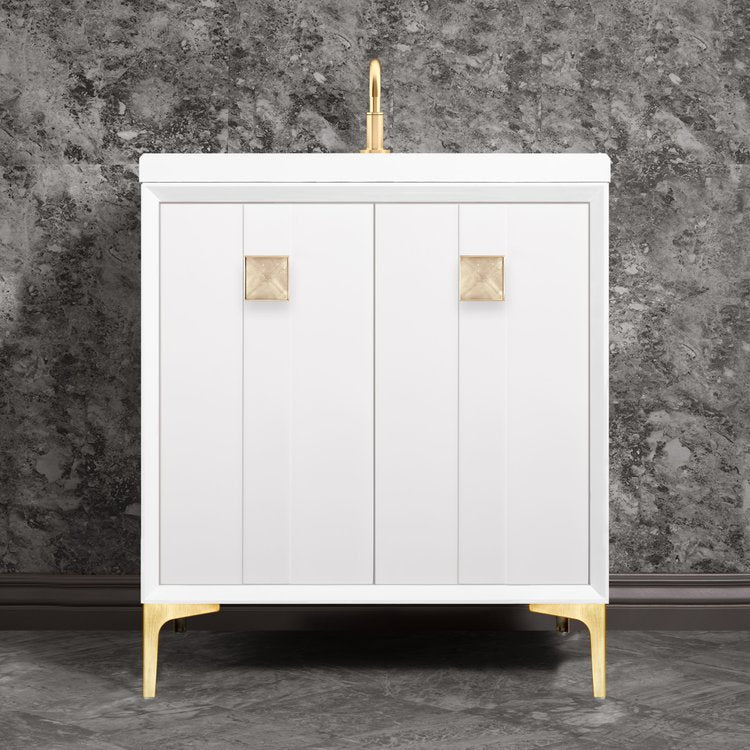 Linkasink Tuxedo with 3" Eglomise Artisan Glass Prism Hardware Vanity