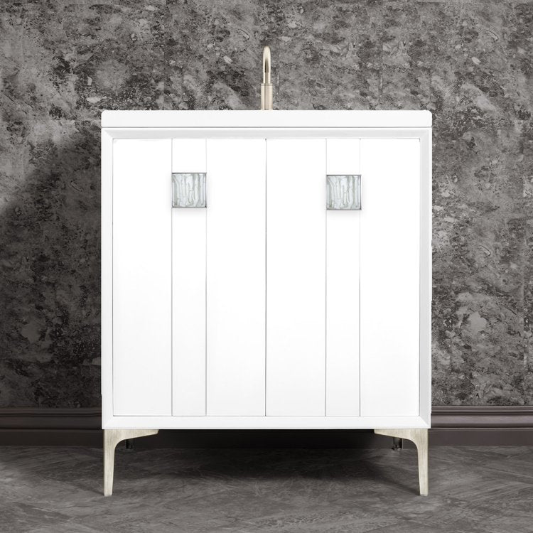 Linkasink Tuxedo with 3" White Tiger Artisan Glass Prism Hardware Vanity
